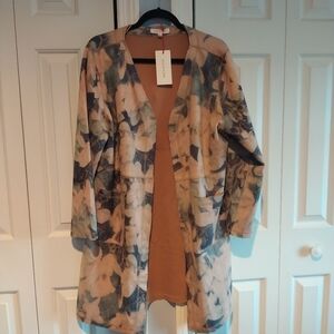 Anthropology Solitaire Floral Print Faux Suede Open Cardigan XL